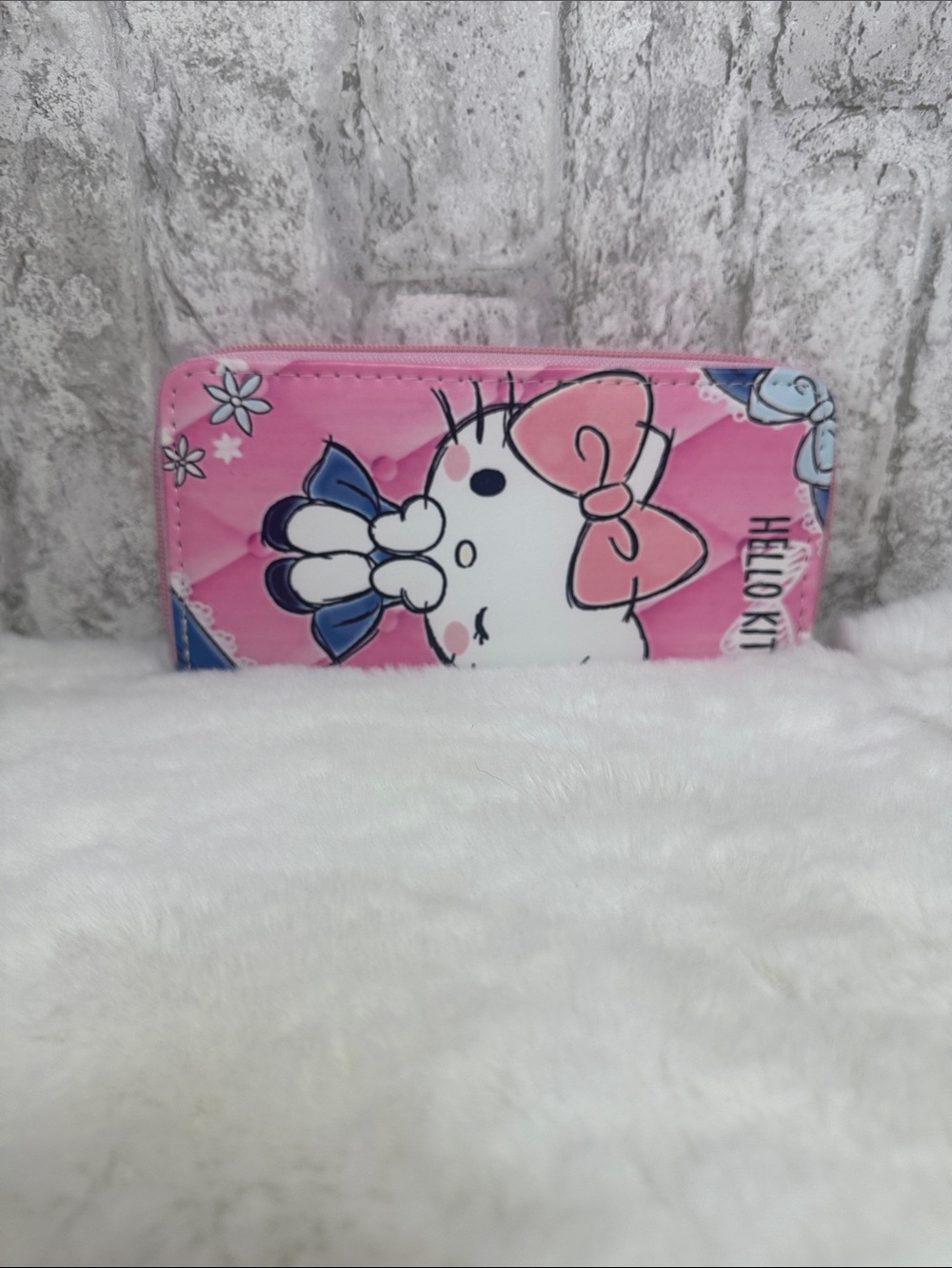 Hello Kitty Pink and Blue Kids Zip Wallet with Bow Graphic